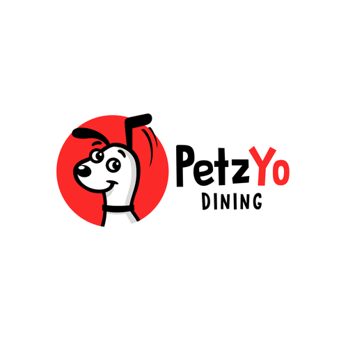 PetzYo Dining concept — red-circle dog head with wordmark