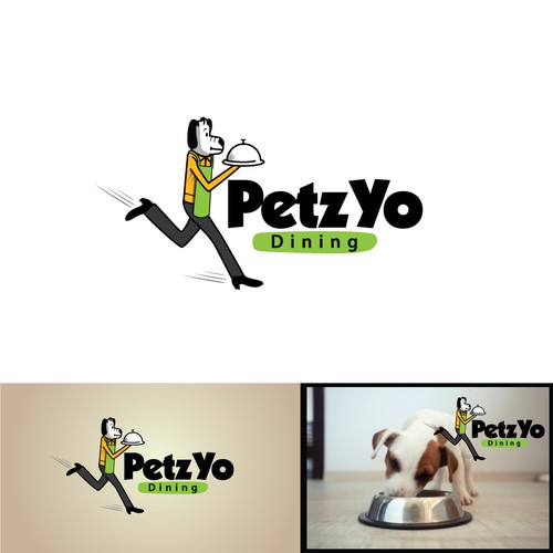 PetzYo Dining concept — running dog holding a food platter